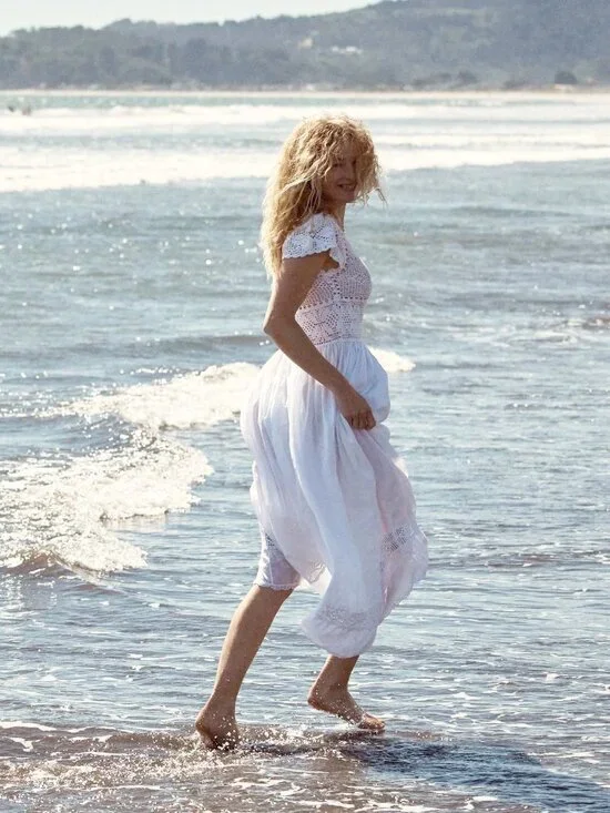 Doen Modeira Dress in Salt‎ White Size Small Crochet Maxi Midi Dress Boho - Picture 5 of 16